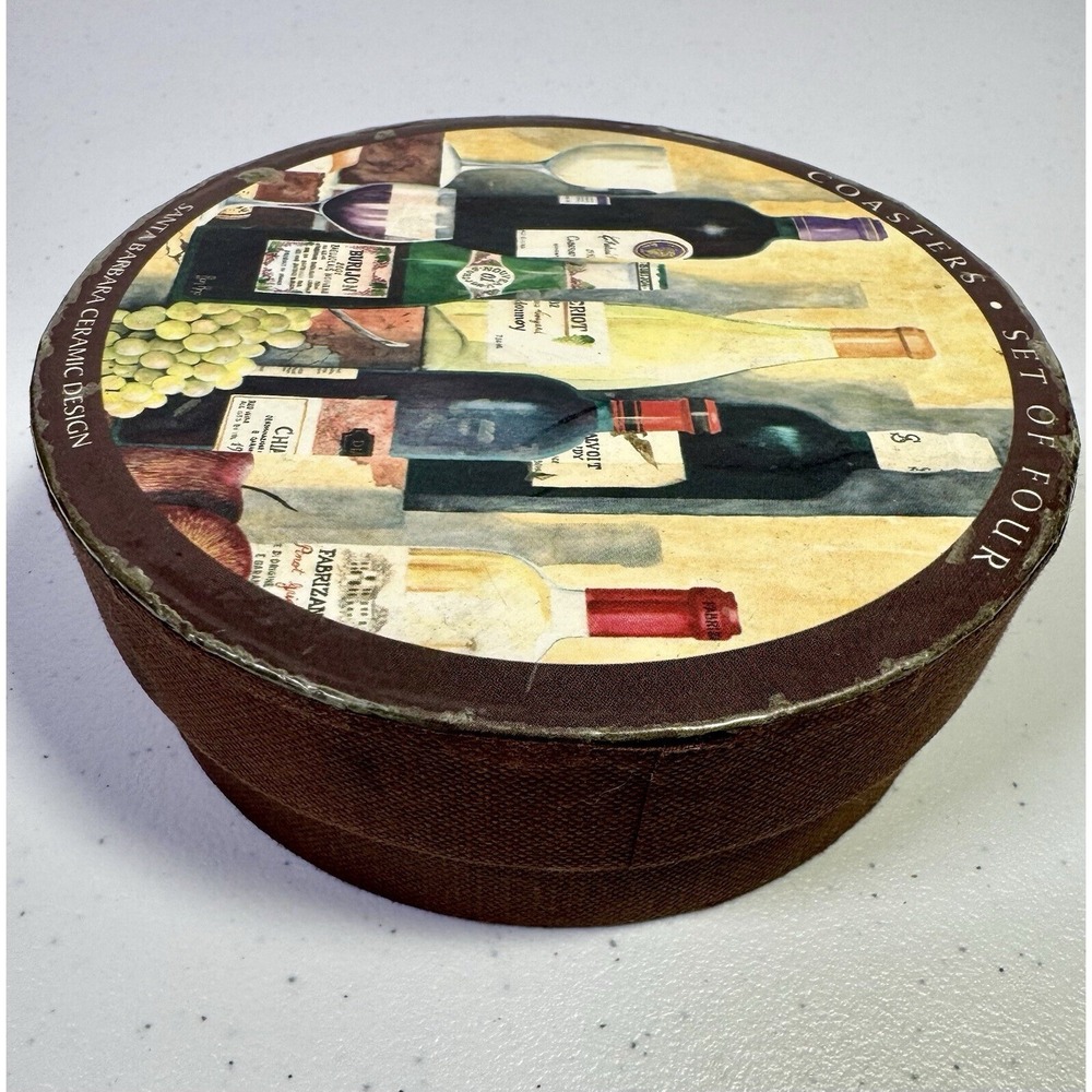 Santa Barbara Ceramic Design Ron King Wine Drink Coasters Set of 4‎ w/Box - Picture 8 of 9